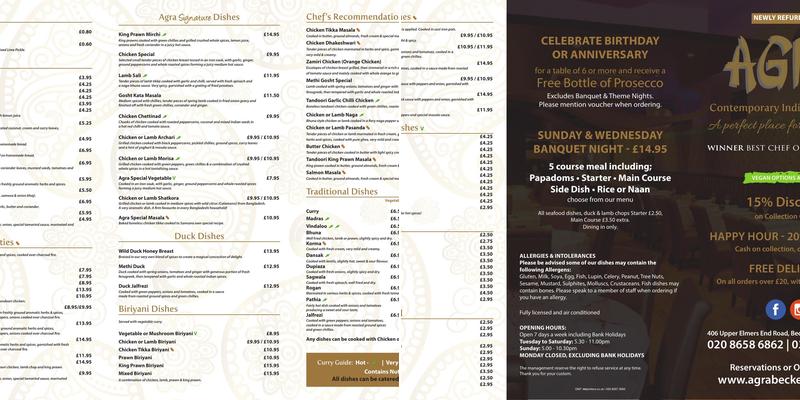 Agra Beckenham Menu