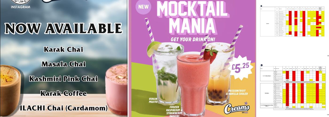 Creams Cafe Bedford Menu