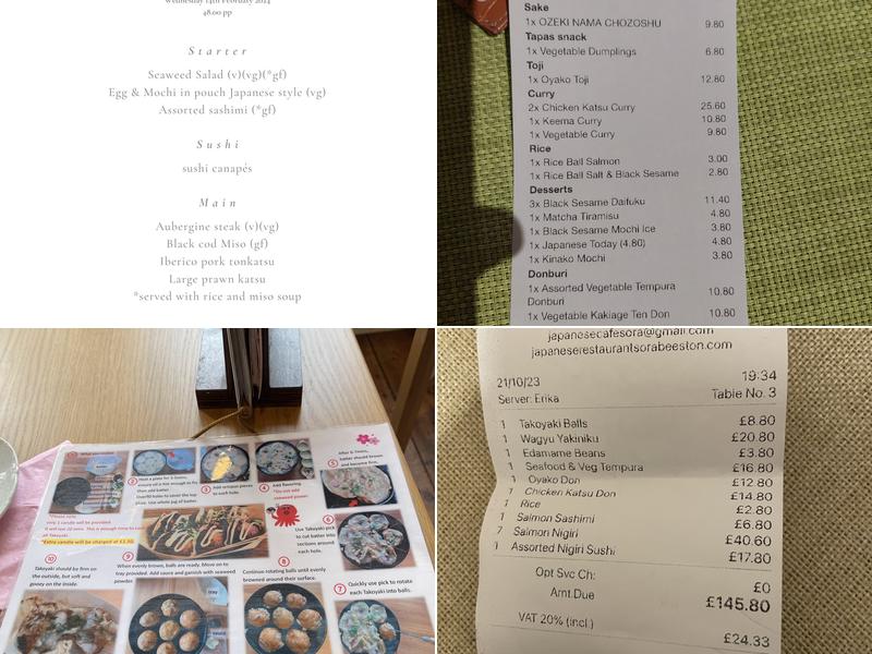 Japanese Kitchen SORA Café & Izakaya Tapas Menu