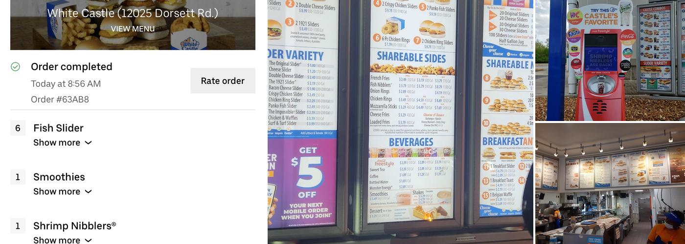 White Castle Menu