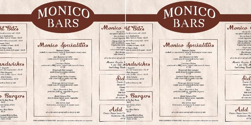 Monico Bars Menu