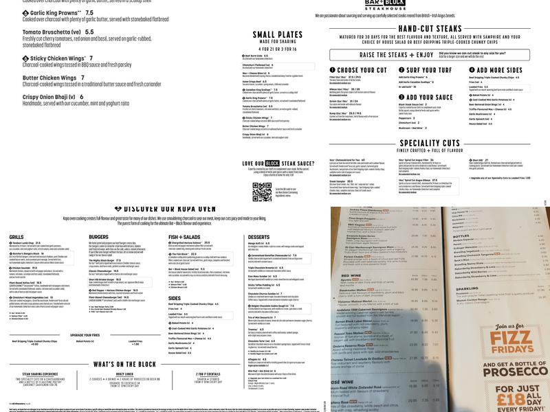 Bar + Block Steakhouse Belfast Menu