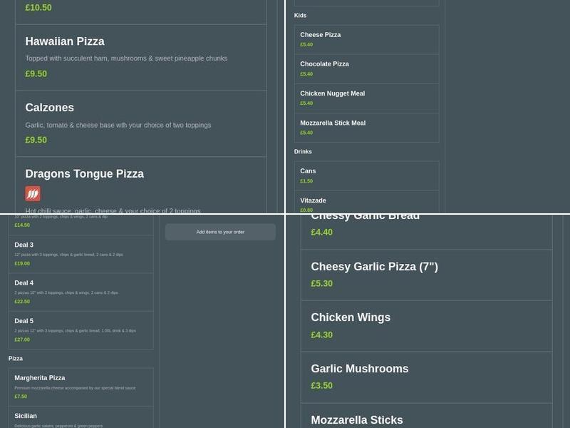 Berts Pizza Parlour Menu