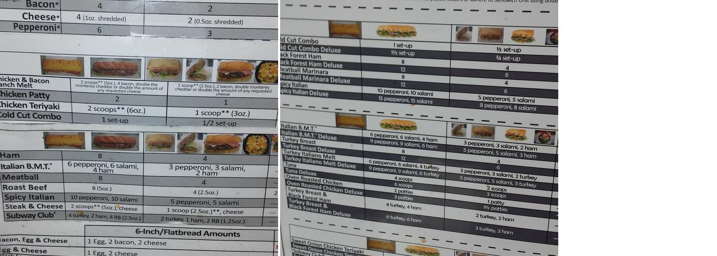 Subway Menu