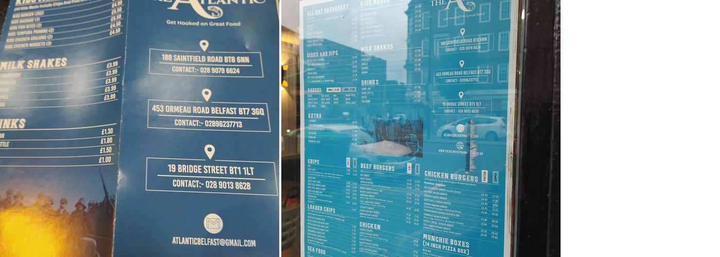 Atlantic Fish and Chips Menu