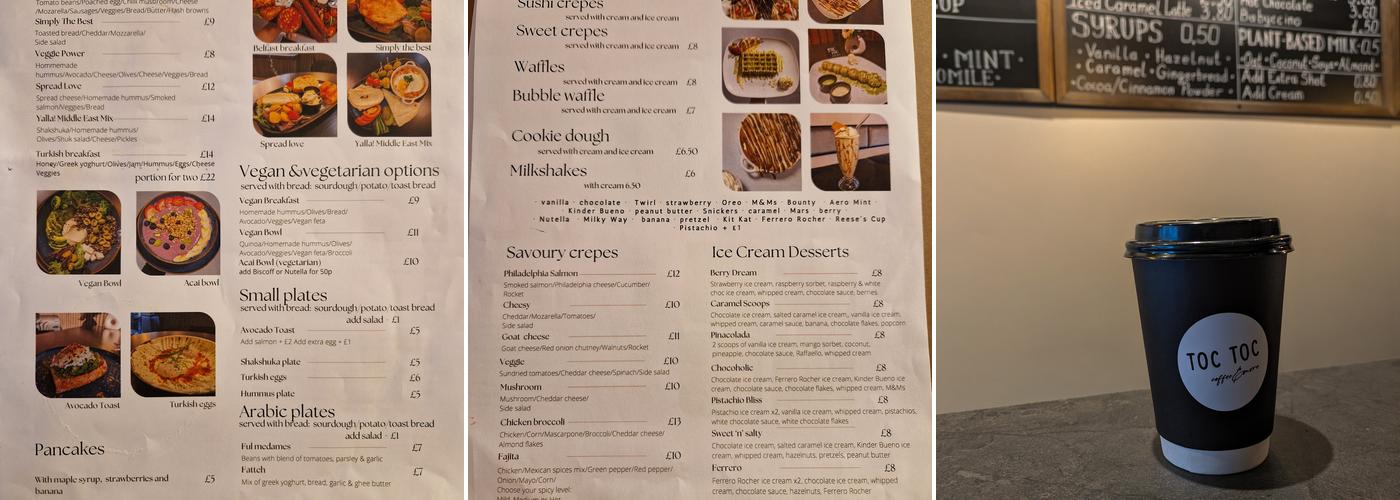 Toc Toc coffee & more Belfast Menu