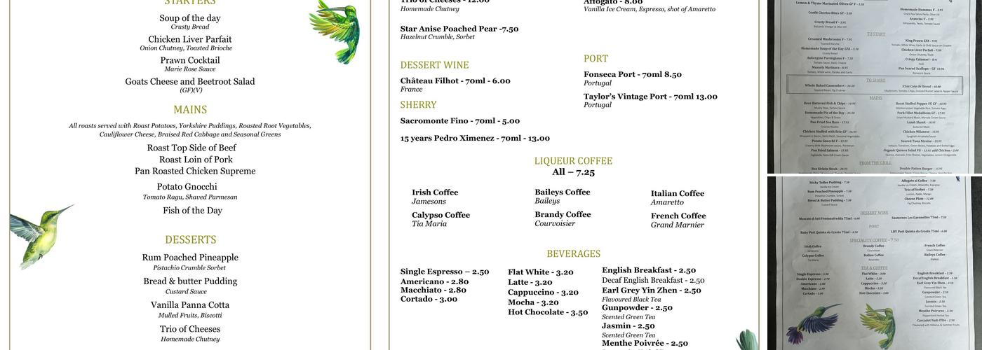 Pattenmakers Arms Menu