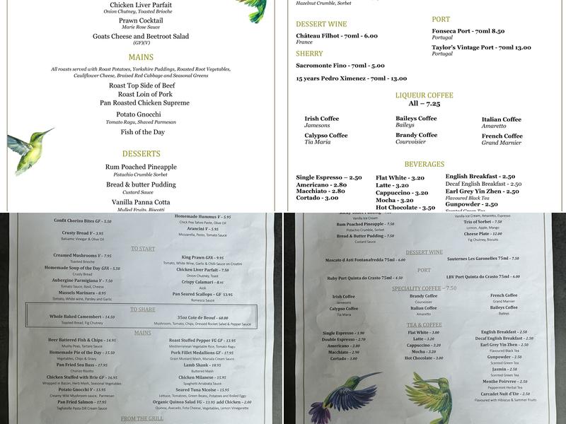 Pattenmakers Arms Menu