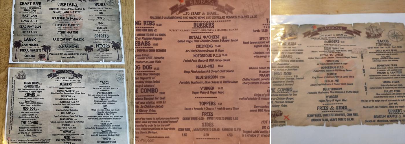 Barbosa Menu