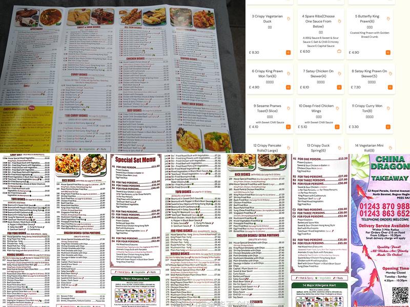 China Dragon Takeaway Menu