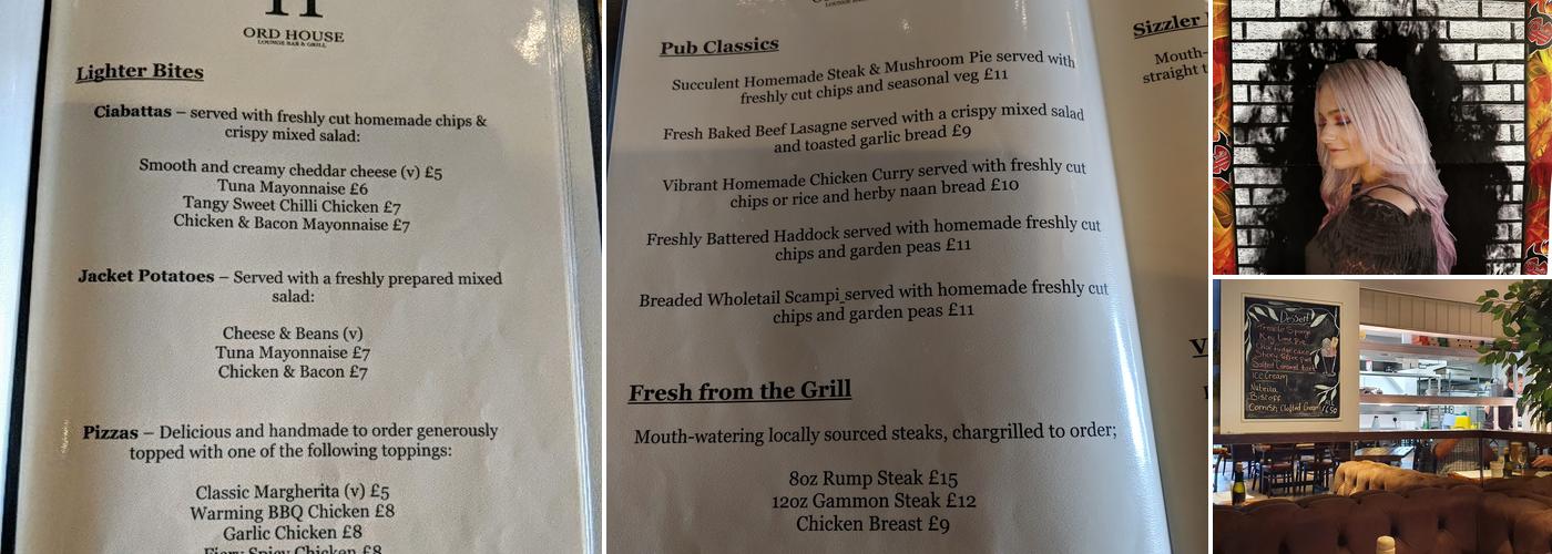 Ord House Lounge Bar & Grill Menu