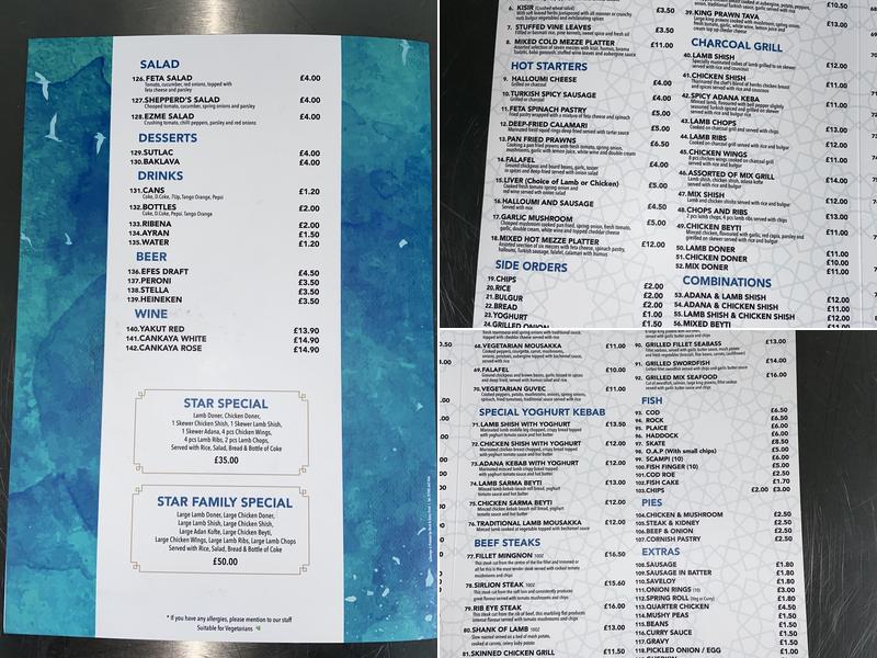 Star Fish & Chips Kebab Menu