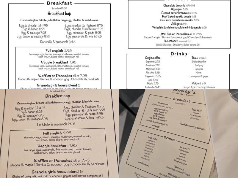 Monty's burger bar Menu