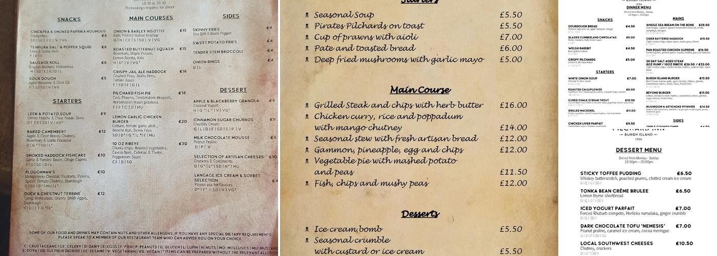 The Pilchard Inn Menu