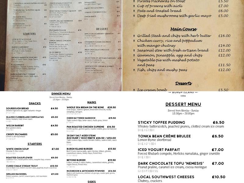The Pilchard Inn Menu
