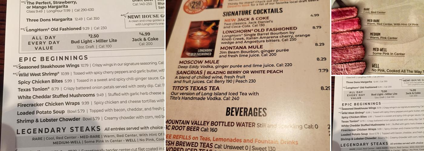 LongHorn Steakhouse Menu