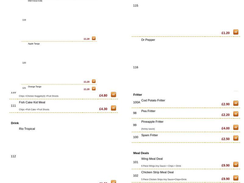 The Big Thumb Fish and Chips Menu