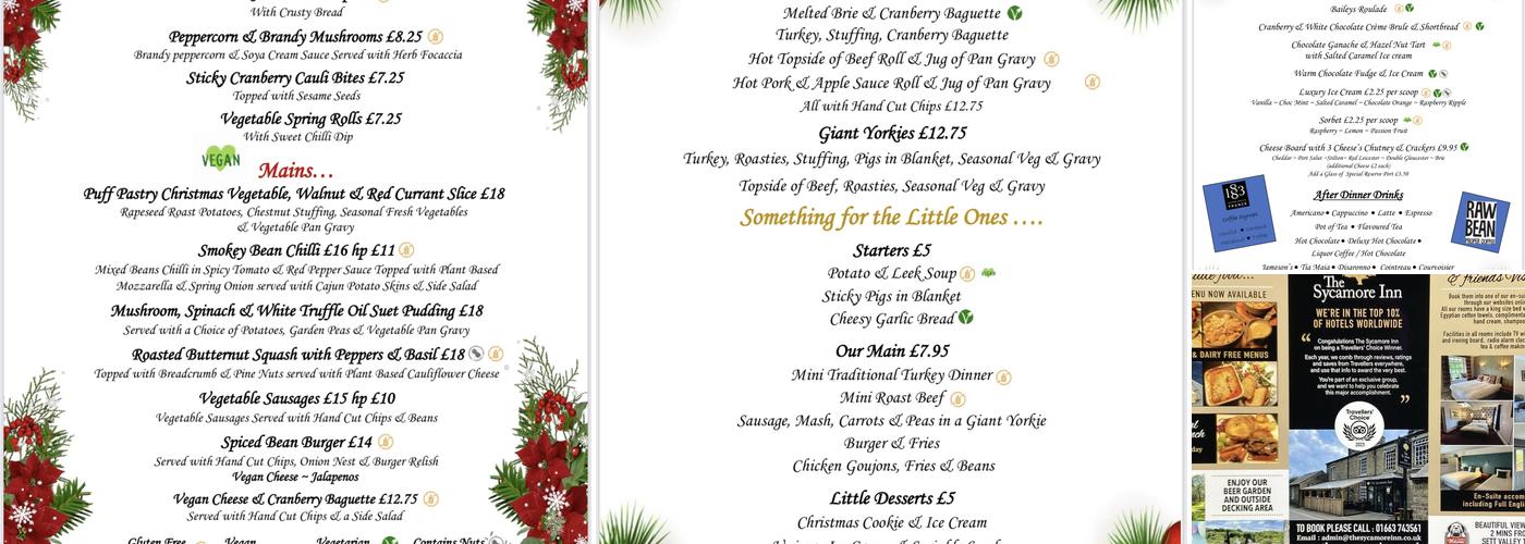 The Sycamore Inn Menu