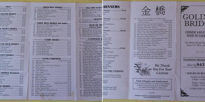 Golden Bridge Menu