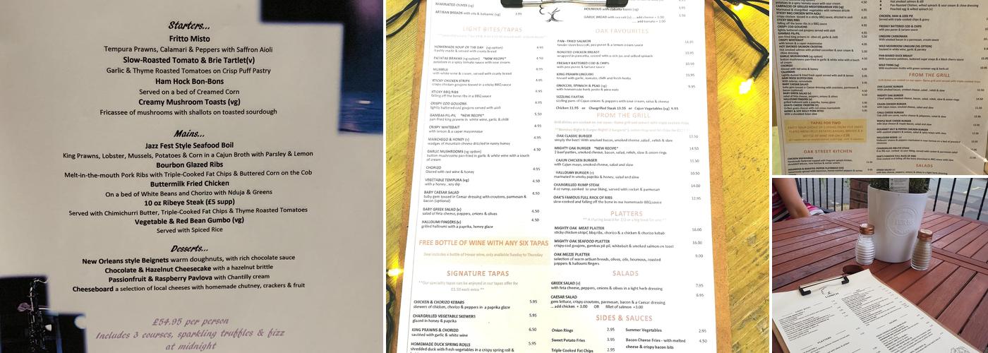 Oak Bar & Bistro Menu
