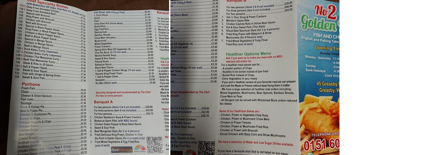 Golden Fry No 2 Menu