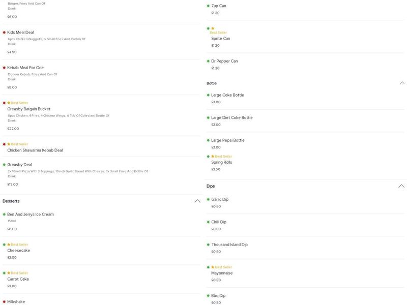 Greasby Pizza & Grill Menu