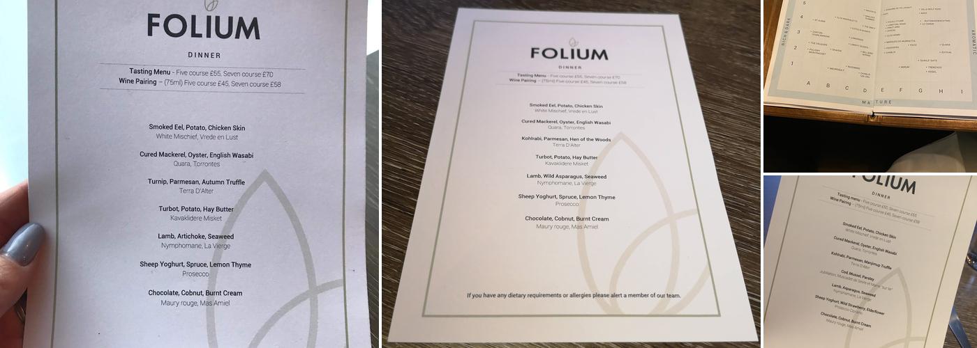 Restaurant Folium Menu