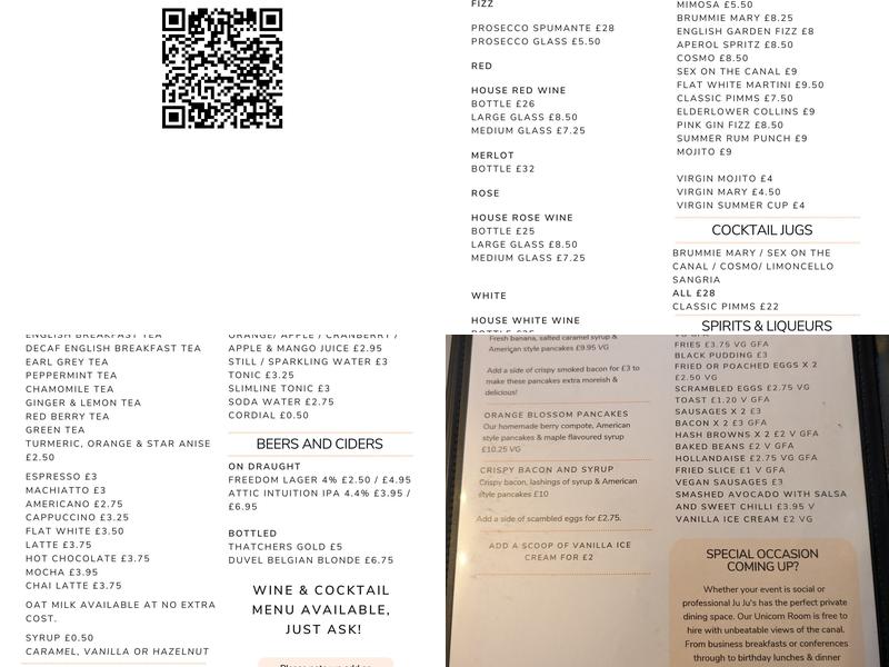 Ju Ju's Cafe Birmingham Menu