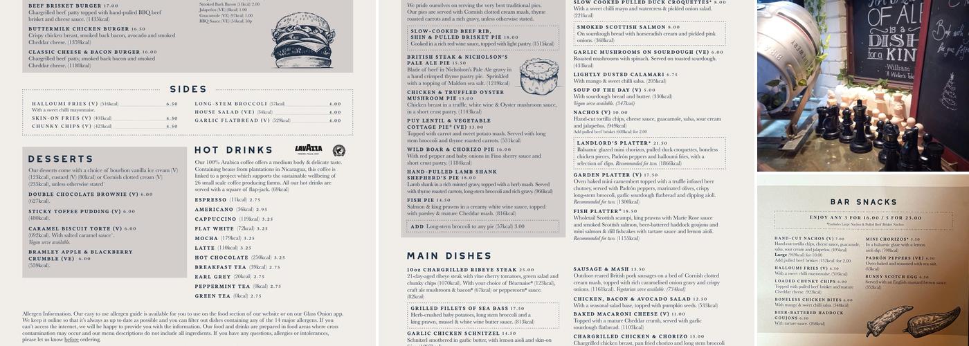 The Shakespeare Inn Menu