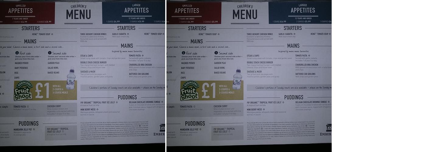 The Bull's Head Menu