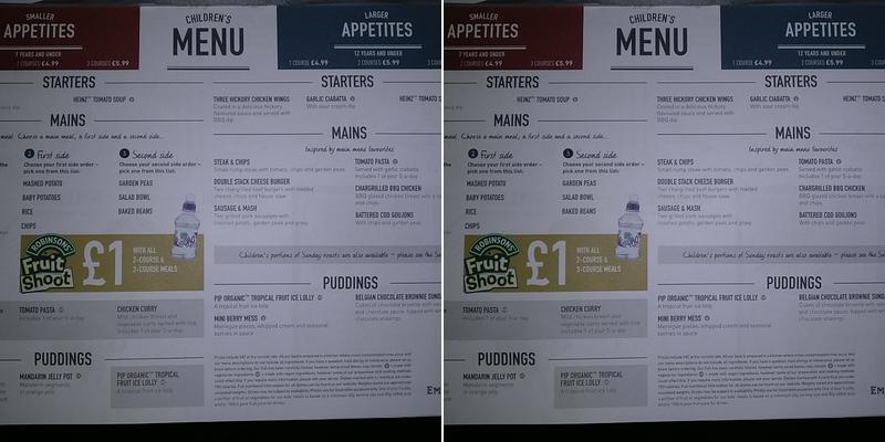 The Bull's Head Menu