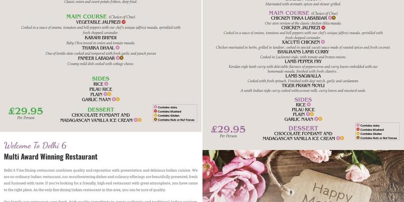 Delhi 6 Restaurant Menu
