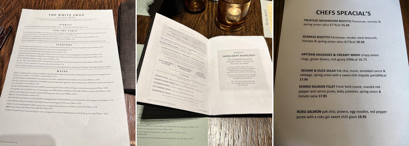 White Swan Edgbaston Menu