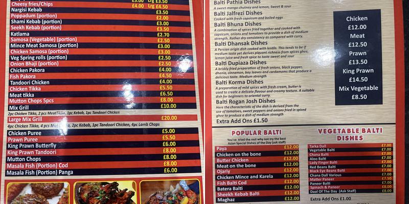 Popular Balti Tandoori Menu