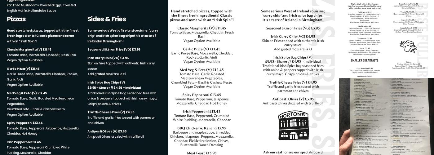 Nortons Digbeth Menu