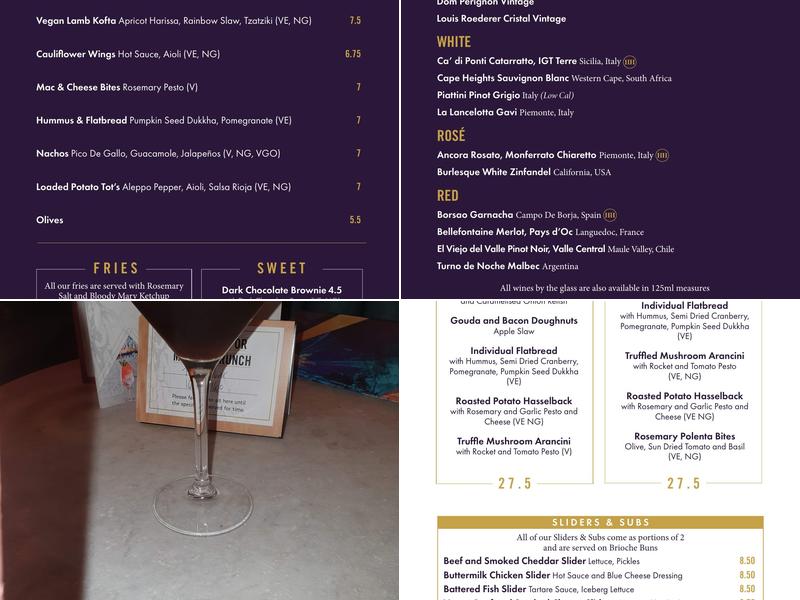 Dirty Martini Birmingham Menu
