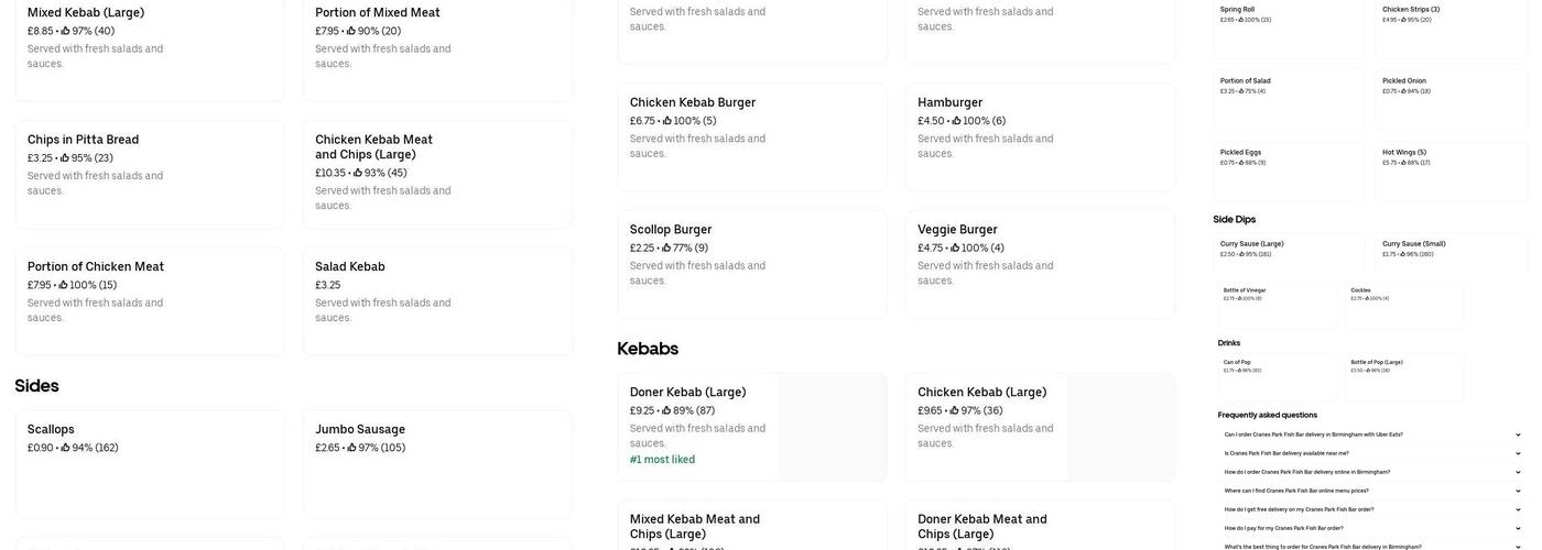 Cranes Park Fish Bar Menu