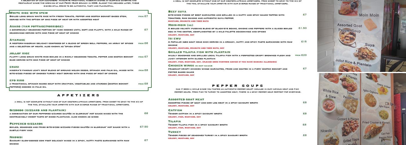 Glorious Catering & Restaurant Menu