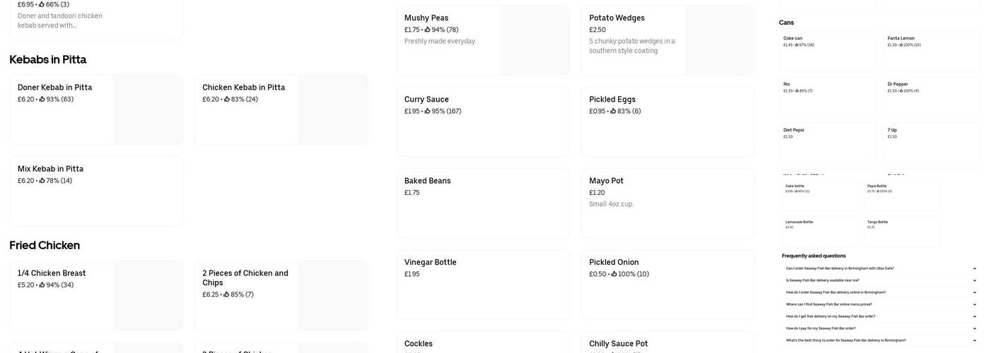 Seaway Fishbar Shard End Menu