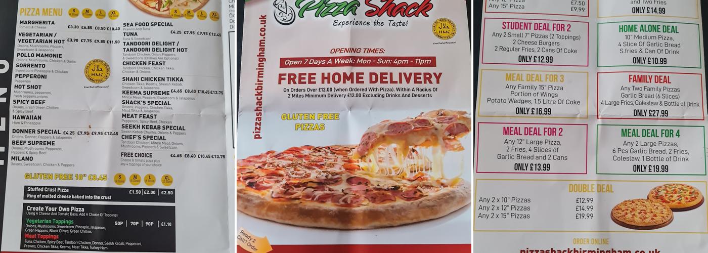 Pizza Shack Menu