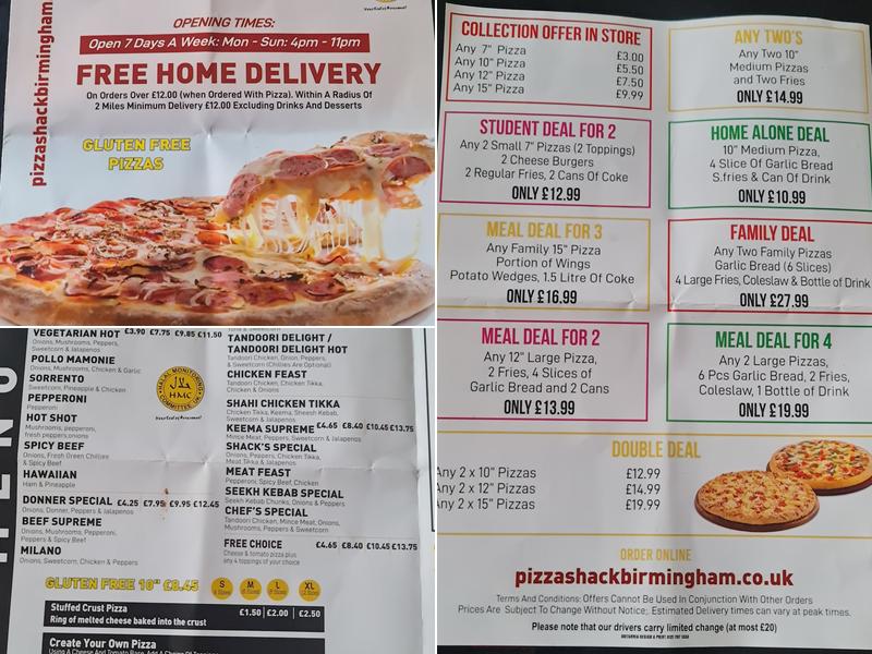 Pizza Shack Menu