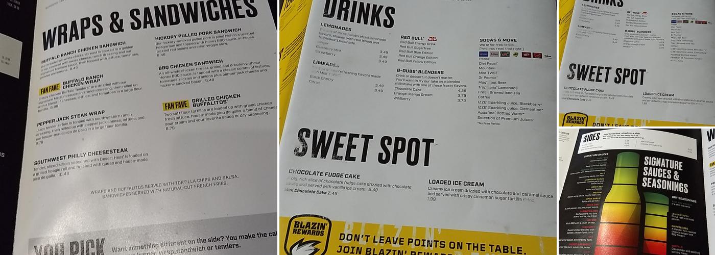 Buffalo Wild Wings Menu