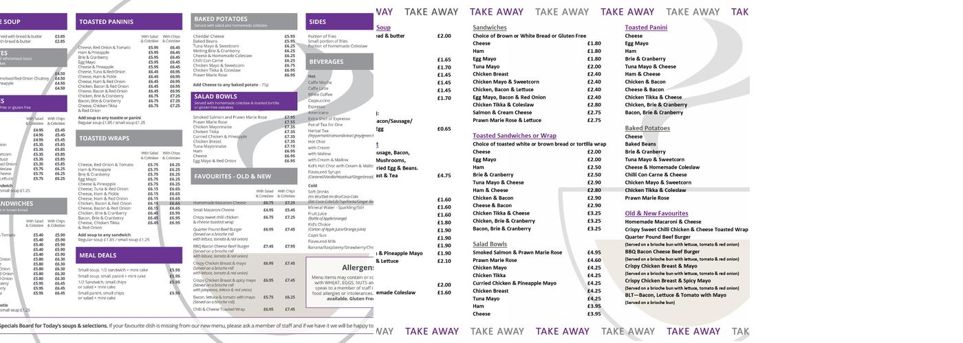 Thomas Muir Coffee Shop Menu