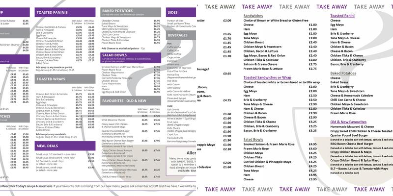 Thomas Muir Coffee Shop Menu