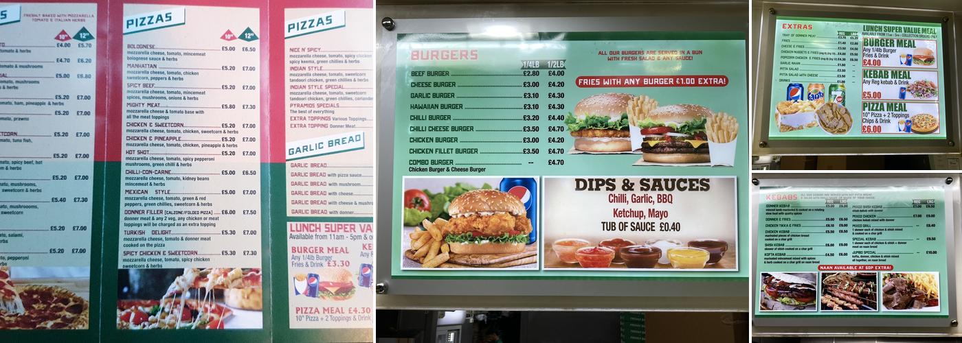 Pyramids Takeaway Menu