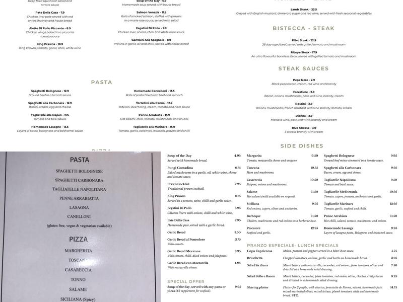La Piazza Bispham Menu