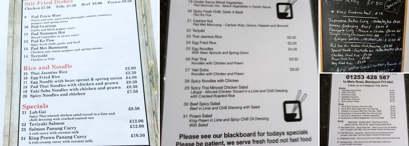 BENTO • FRESHLY COOKED THAI FOOD Menu