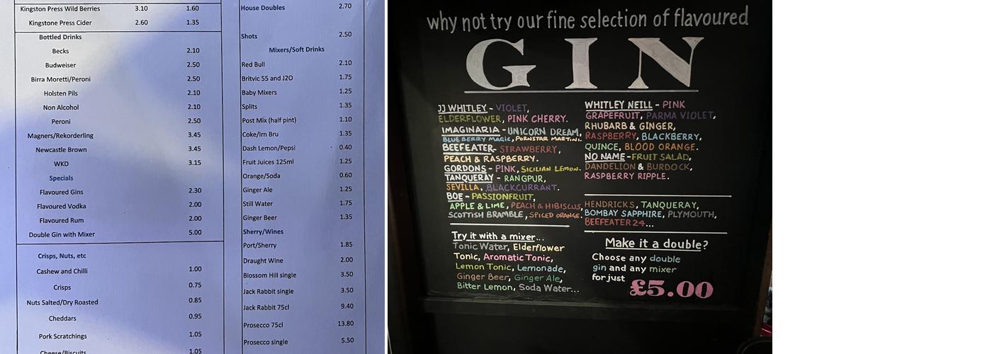 Bispham Conservative Club Menu