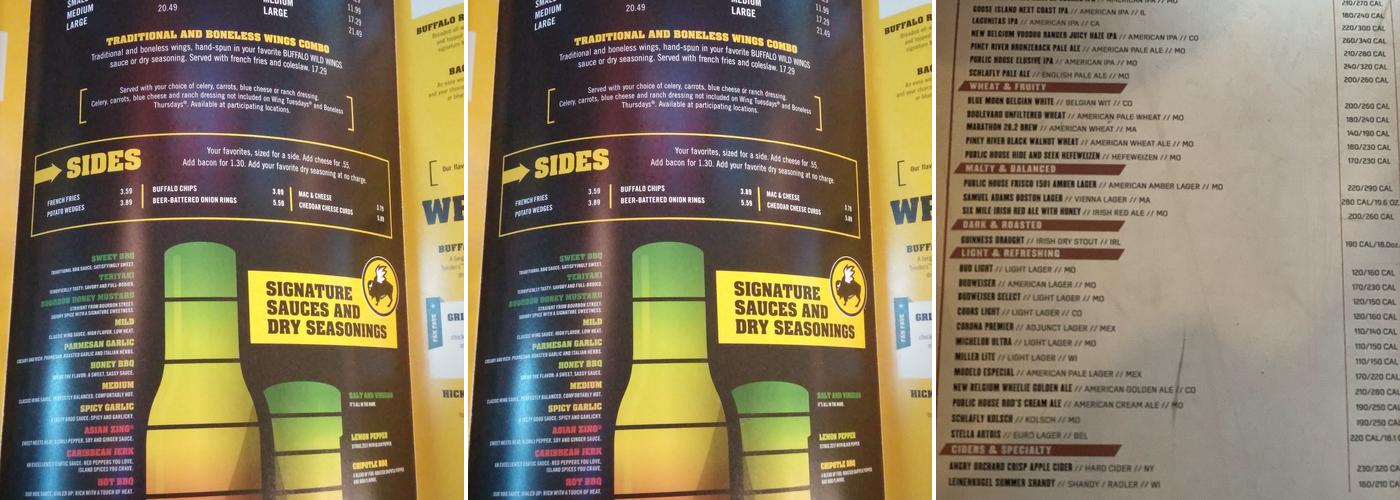 Buffalo Wild Wings Menu