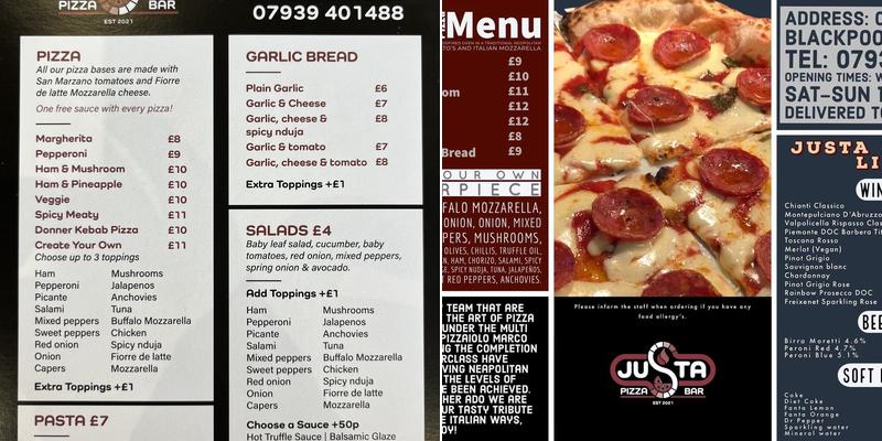 Justa Pizza Bar Menu
